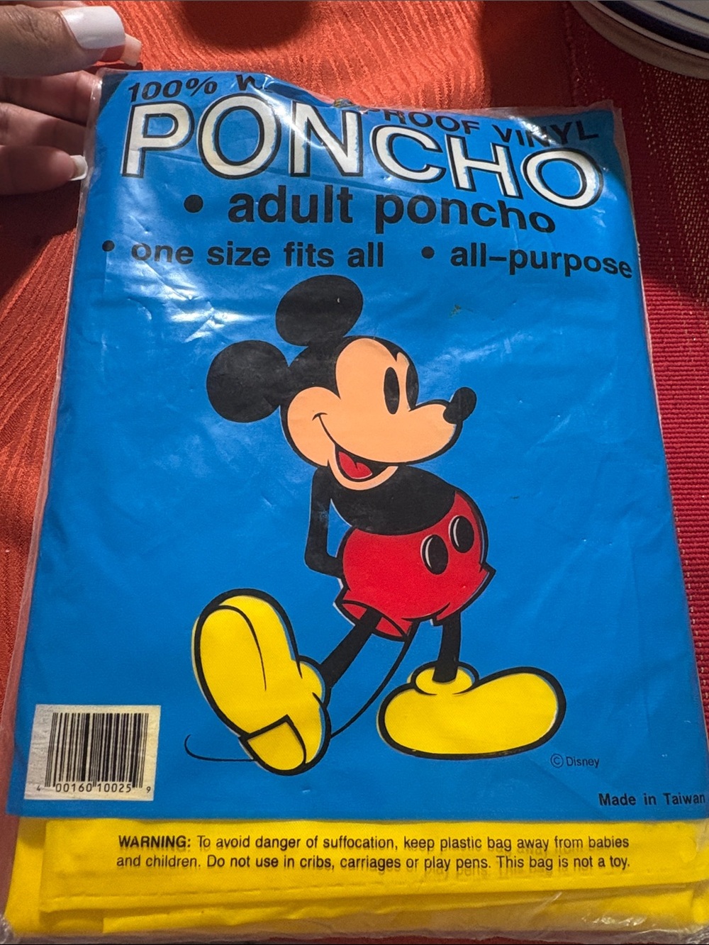 Disney vintage Mickey Mouse Adult Poncho — Blue/Red/Yellow